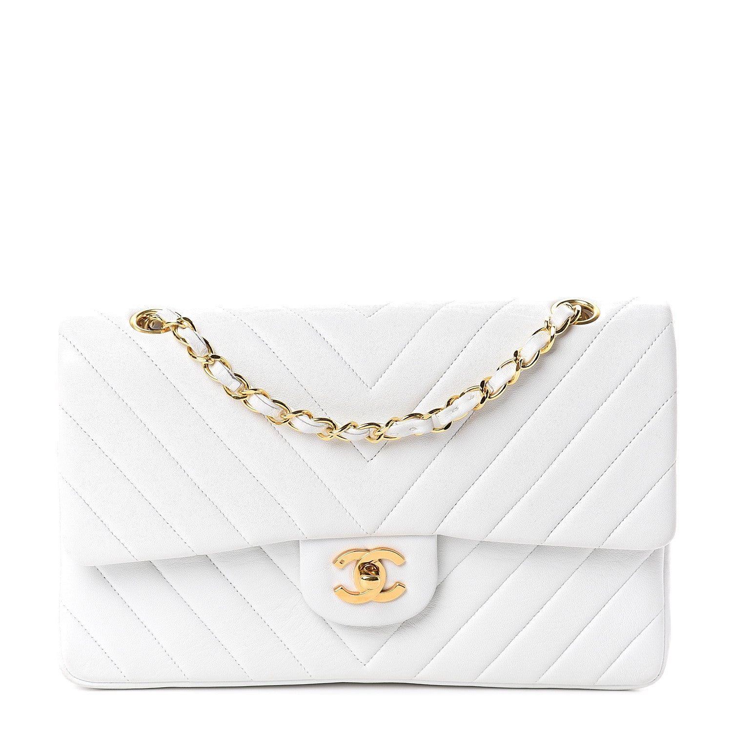 Chanel Calfskin Chevron Quilted Medium Double Flap White 1 of 10