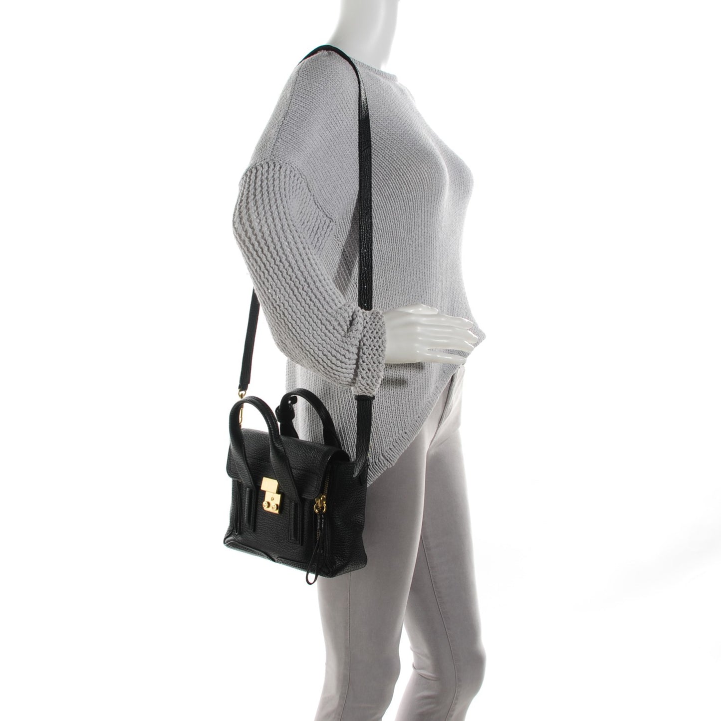 3.1 Textured Calfskin Mini Pashli Satchel Black