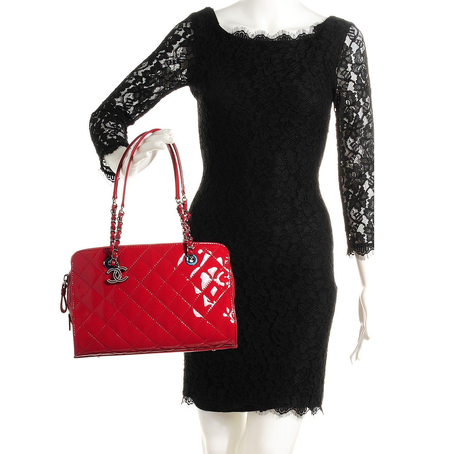 Chanel Patent Quilted CC Angle Tote Red 2 of 10