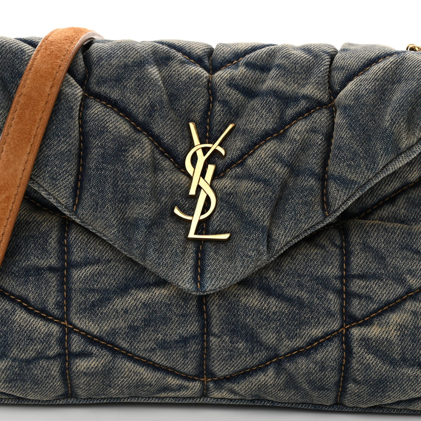 Denim Quilted Toy Loulou Puffer Monogram Chain Satchel Blue Cinnamon