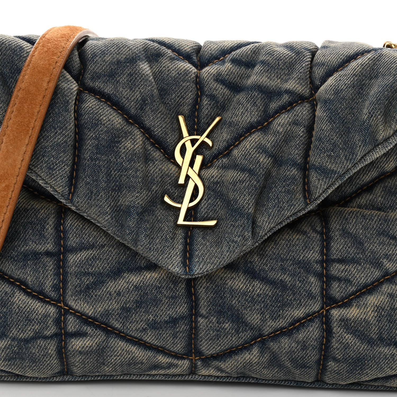 Saint Laurent Denim Quilted Toy Loulou Puffer Monogram Chain Satchel Blue Cinnamon 7 of 10