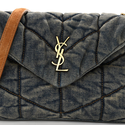 Saint Laurent Denim Quilted Toy Loulou Puffer Monogram Chain Satchel Blue Cinnamon 7 of 10