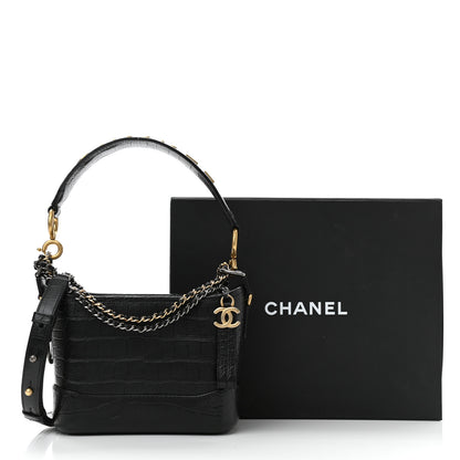 Chanel Calfskin Crocodile Embossed Small Gabrielle Cocodile Hobo Black 11 of 11