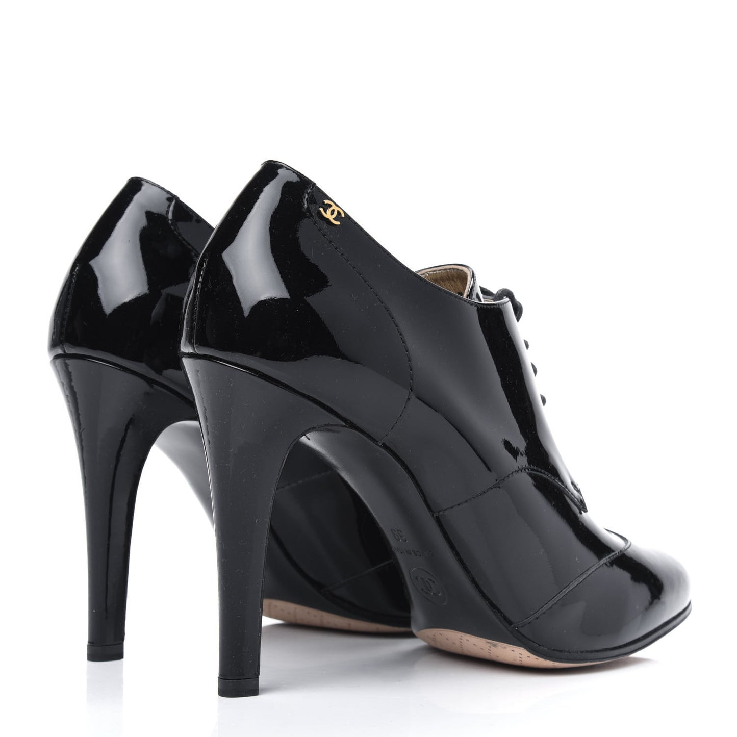 Patent Calfskin Oxford Lace Up Ankle Booties 39 Black