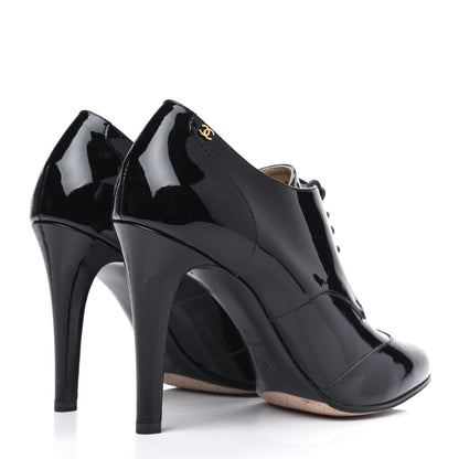 Chanel Patent Calfskin Oxford Lace Up Ankle Booties 39 Black 4 of 9