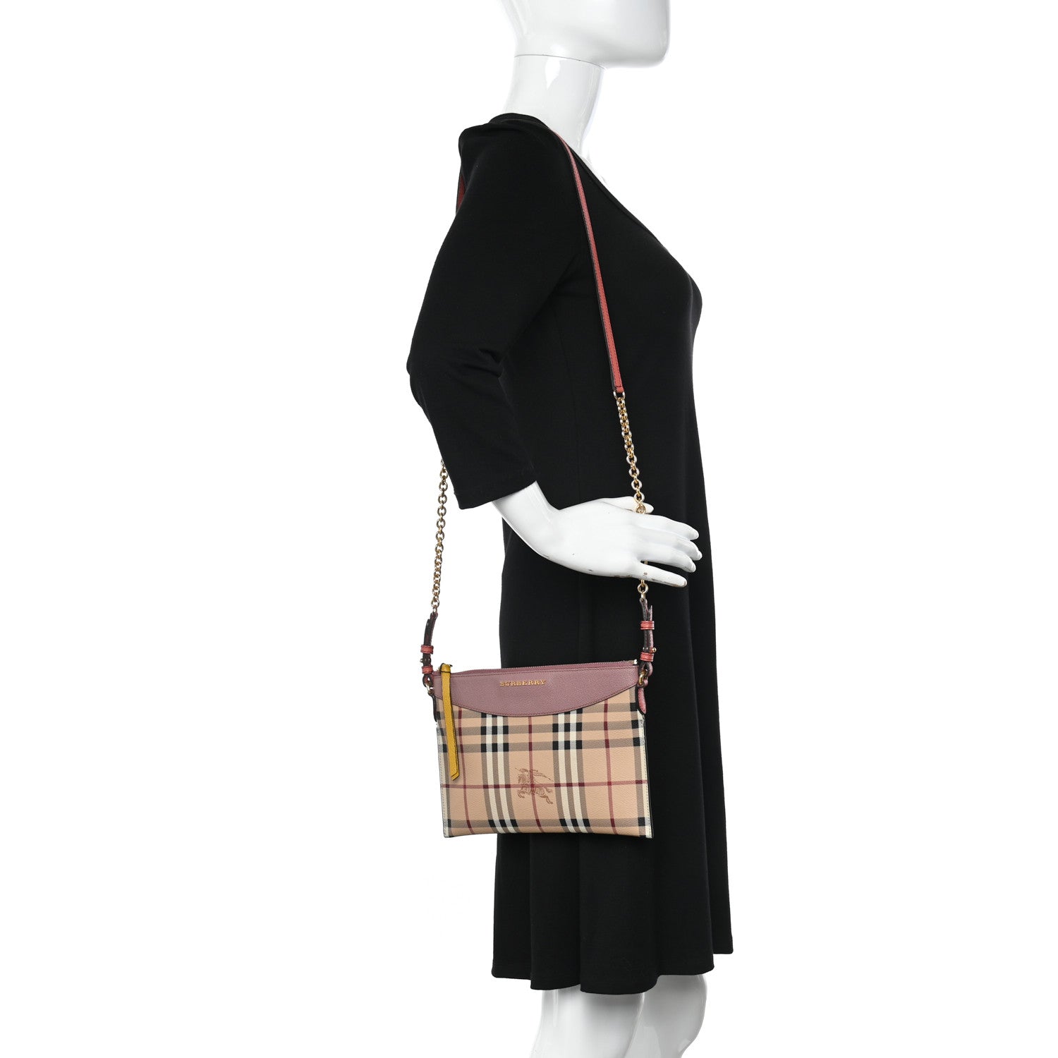 Burberry Haymarket Check Peyton Crossbody Clutch Bag Dusty Pink 2 of 11