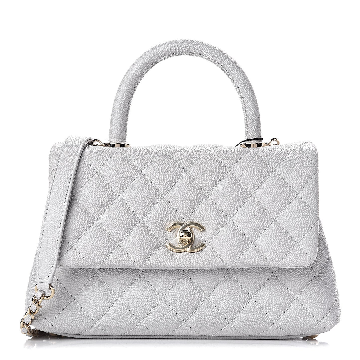 Caviar Quilted Mini Coco Handle Flap Light Grey