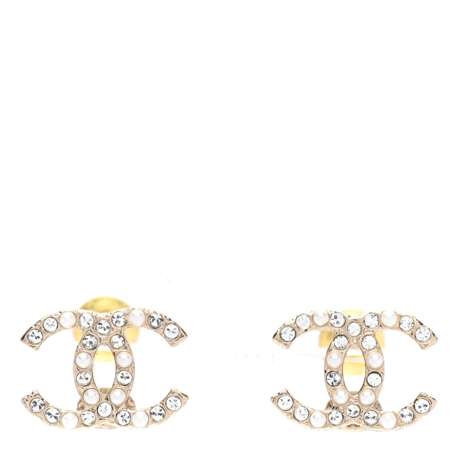 Chanel Crystal Pearl Mini Timeless CC Earrings Gold 1 of 4