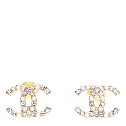 Chanel Crystal Pearl Mini Timeless CC Earrings Gold 1 of 4