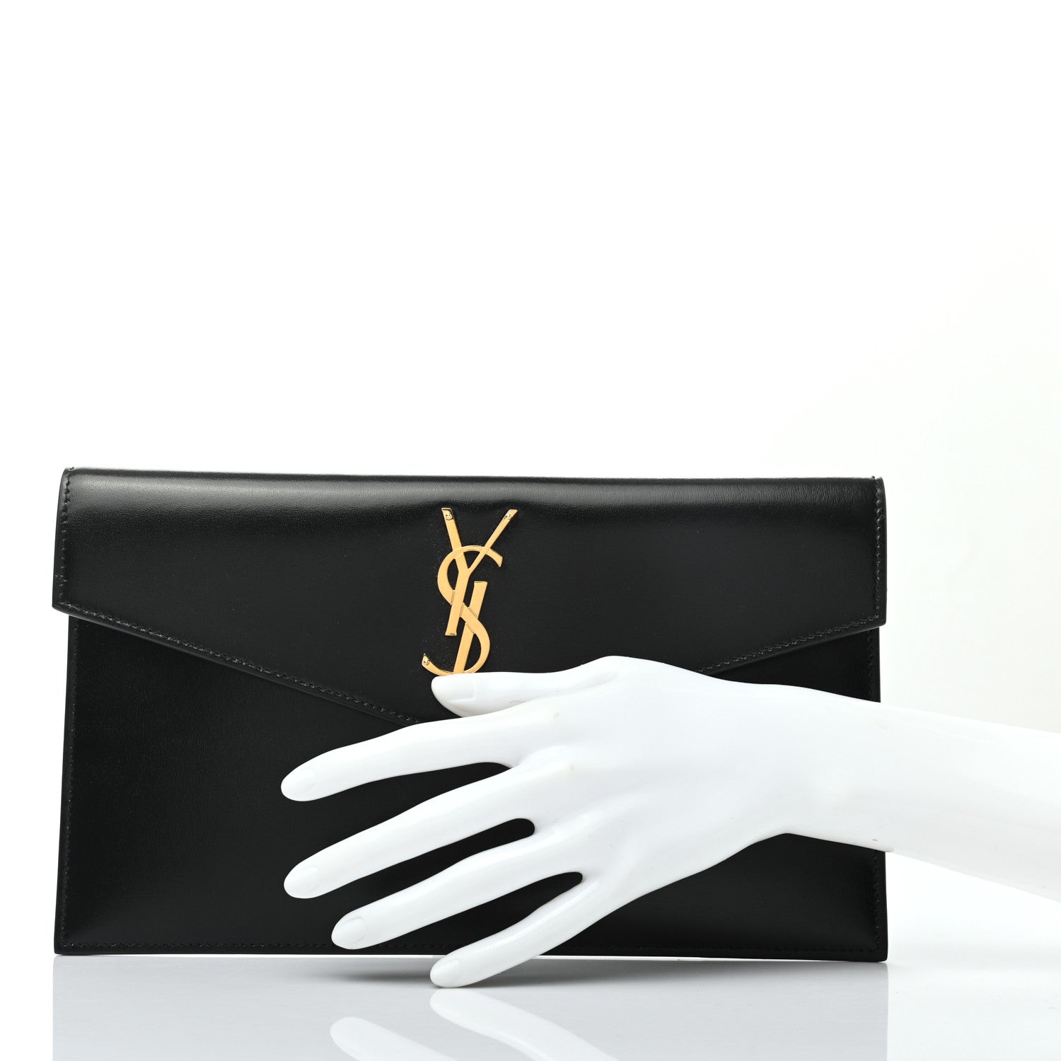 Saint Laurent Smooth Shiny Calfskin Monogram Uptown Pouch Black 3 of 14