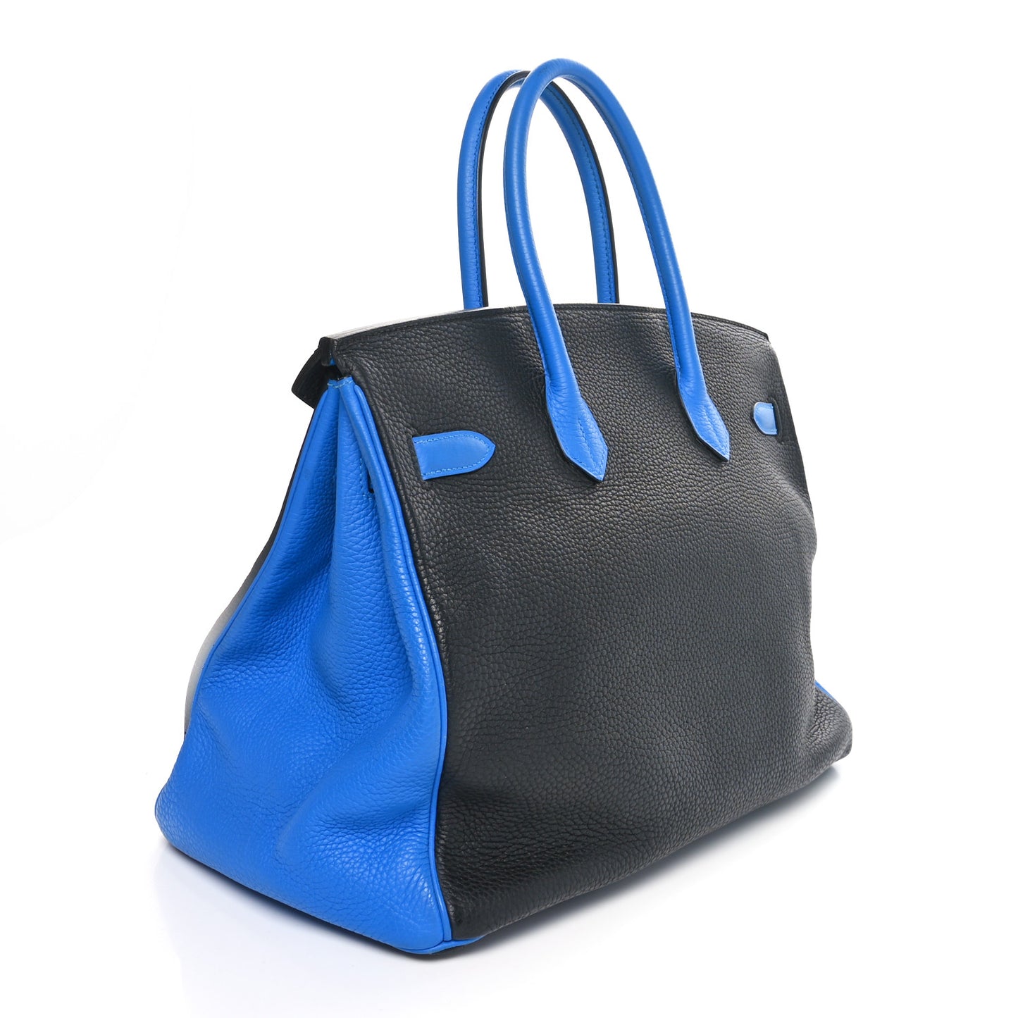 Taurillon Clemence Bi-Color Horseshoe Birkin 35 Black Bleu Hydra