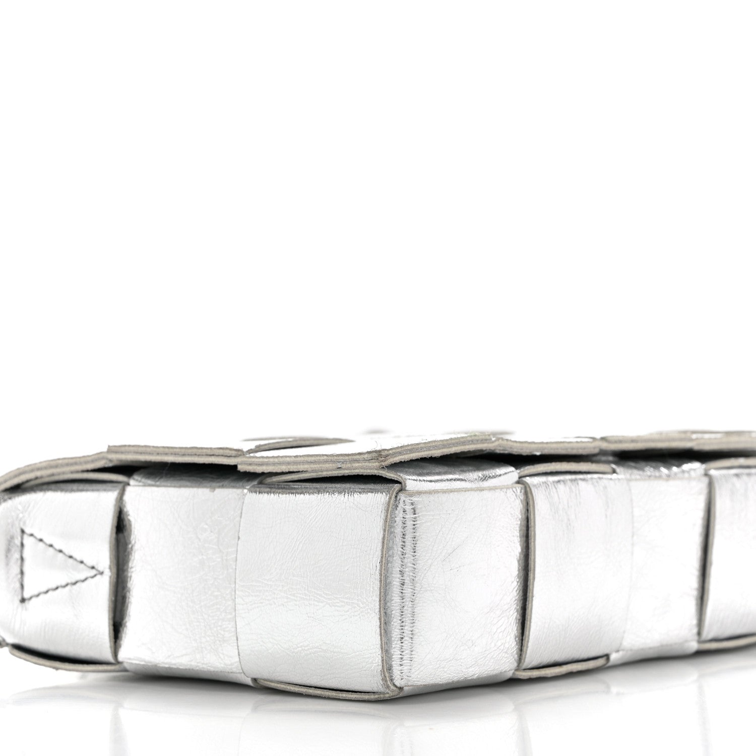 Bottega Veneta Metallic Lambskin Maxi Intrecciato Cassette Crossbody Bag Silver 9 of 10