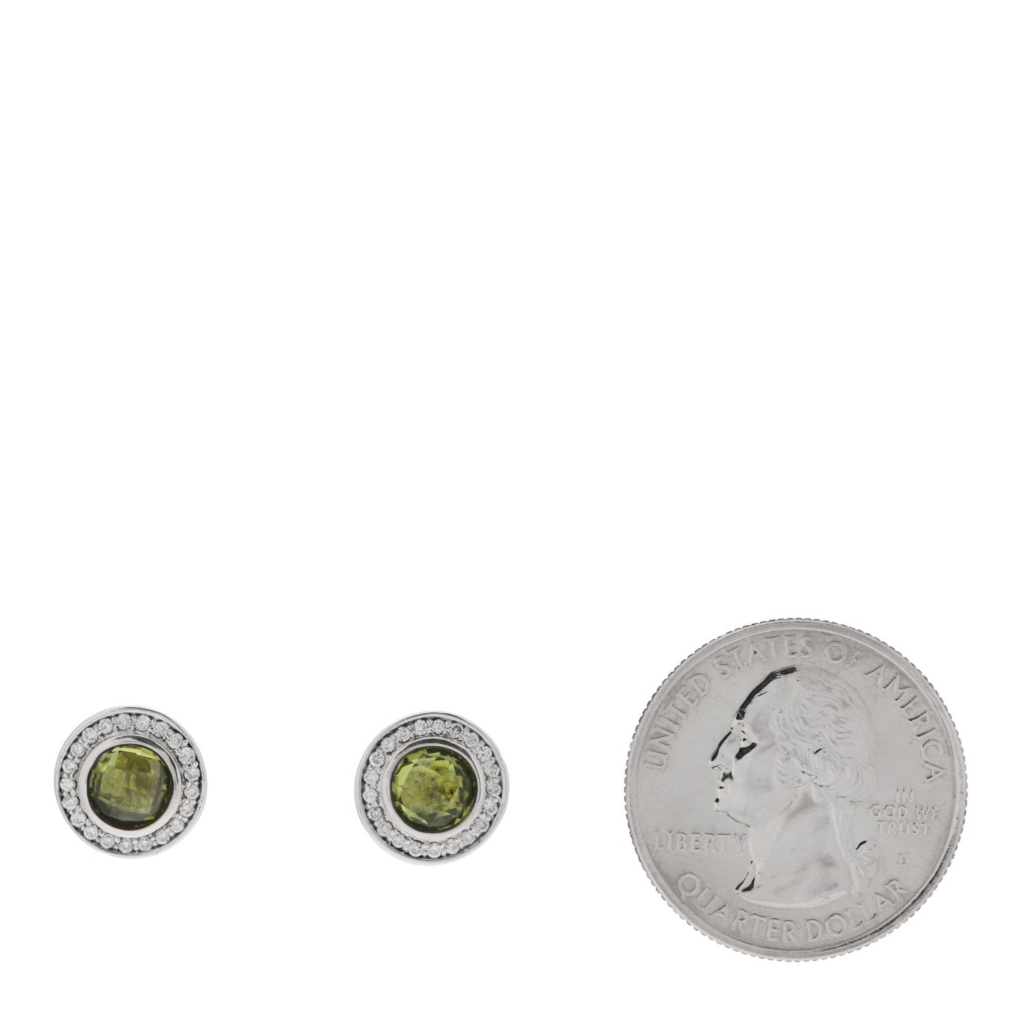 Sterling Silver Diamond Peridot 8mm Cerise Earrings