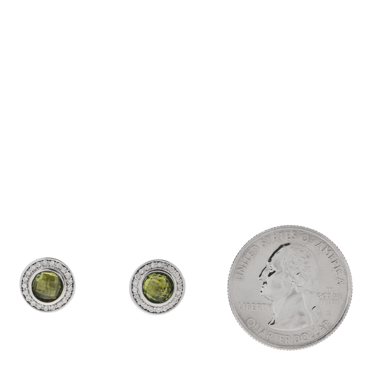 David Yurman Sterling Silver Diamond Peridot 8mm Cerise Earrings 2 of 4