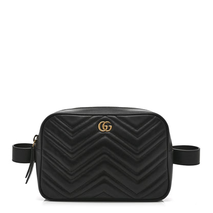 Gucci Calfskin Matelasse Mens GG Marmont Belt Bag 80 32 Black 1 of 10