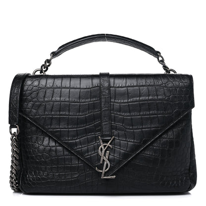 Saint Laurent Calfskin Crocodile Embossed Large College Monogram Satchel Black 1 of 11