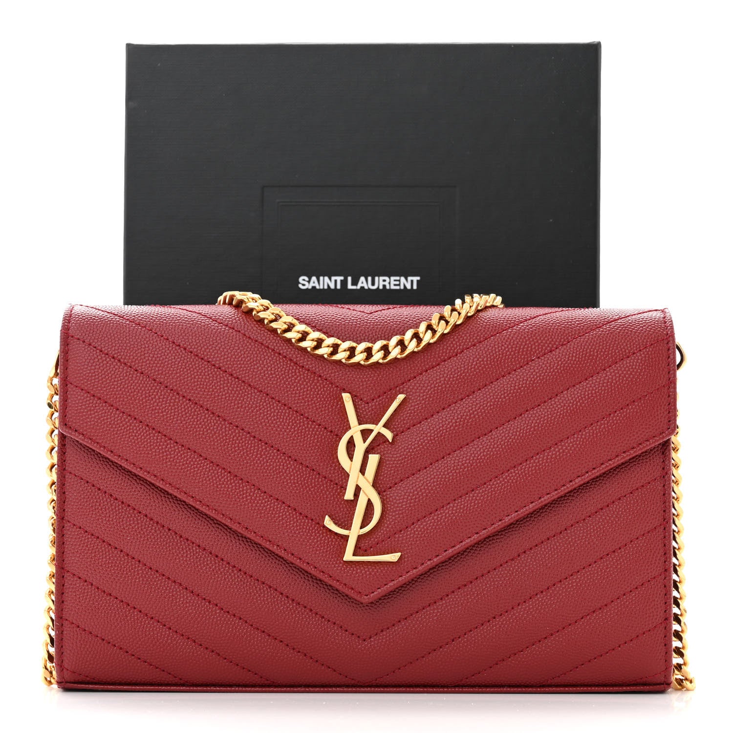 Saint Laurent Grain De Poudre Matelasse Chevron Monogram Chain Wallet Opyum Red 11 of 11