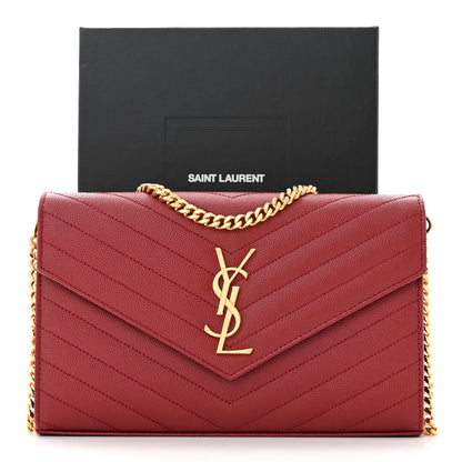 Saint Laurent Grain De Poudre Matelasse Chevron Monogram Chain Wallet Opyum Red 11 of 11