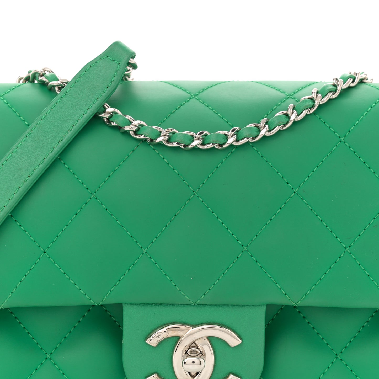Rubber Quilted Lambskin Medium Coco Rain Flap Green