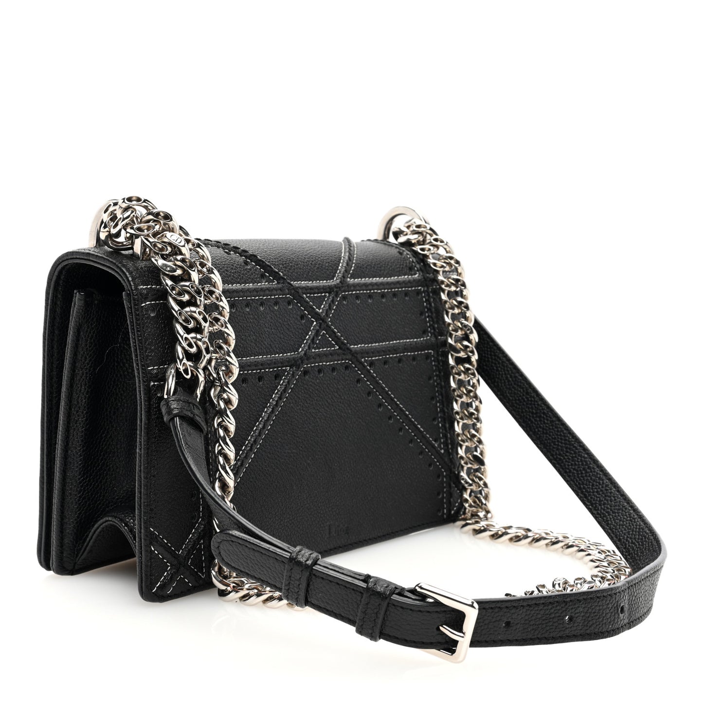 Grained Calfskin Perforated Diorama Flap Bag Black