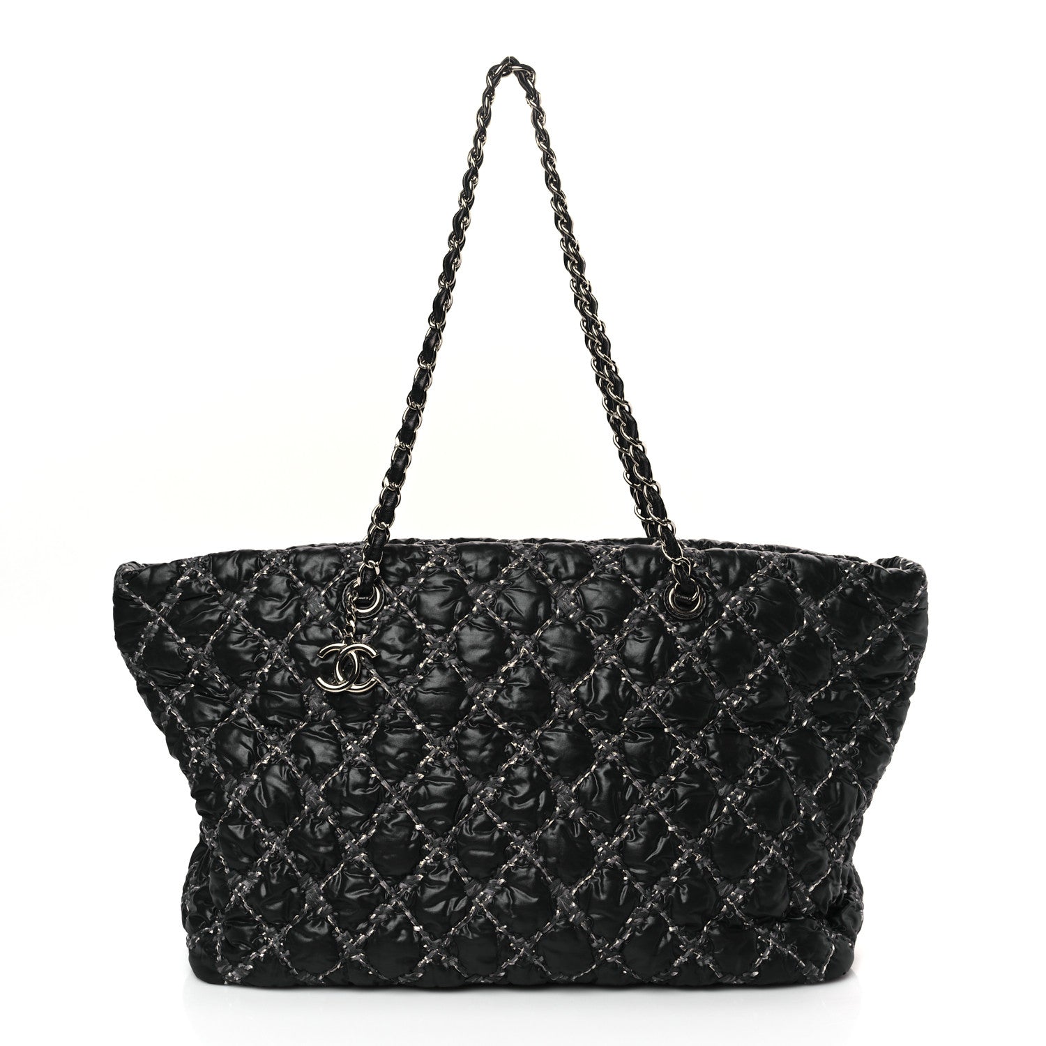 Chanel Nylon Quilted Tweed Stitch Bubble Tote Black 1 of 9