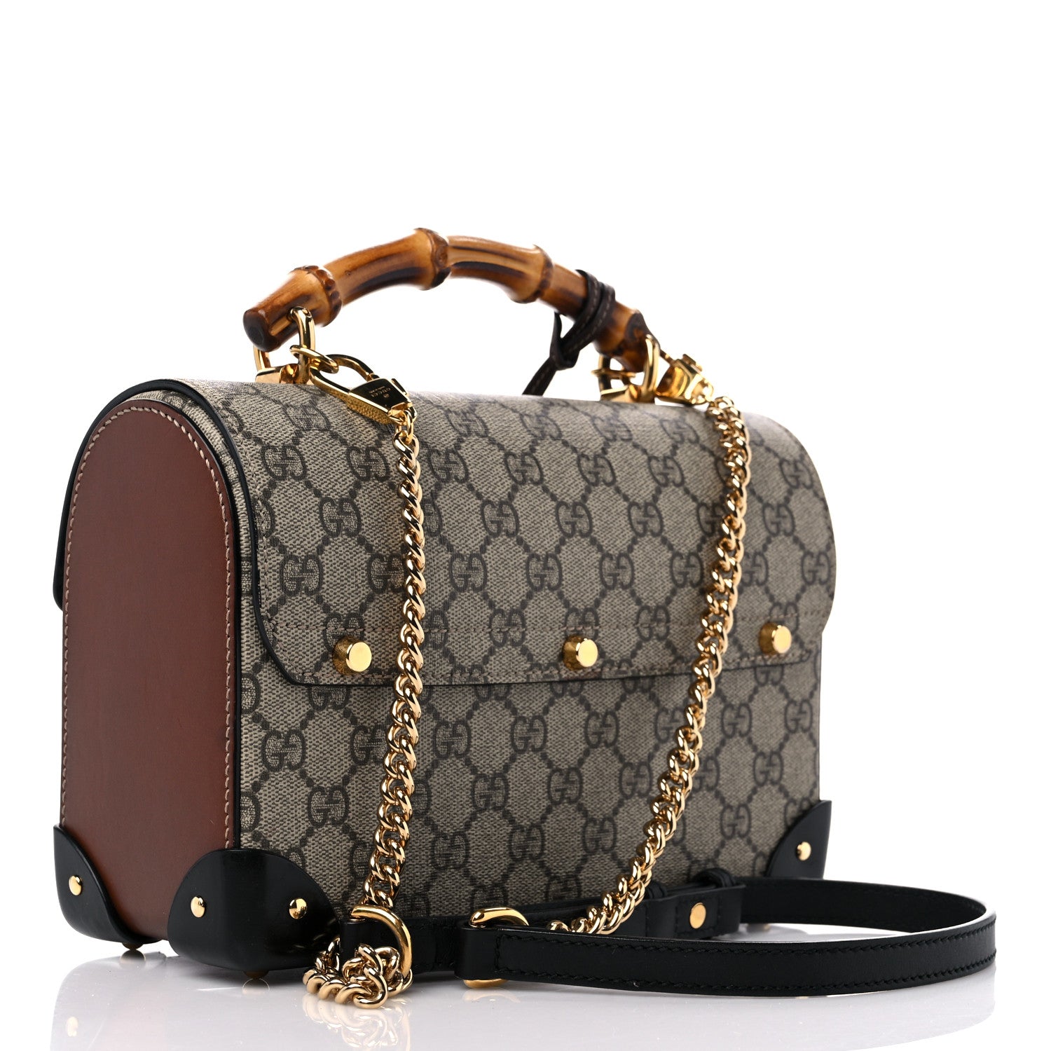 Gucci GG Supreme Monogram Small Padlock Bamboo Shoulder Bag Beige Black Cuir 2 of 13