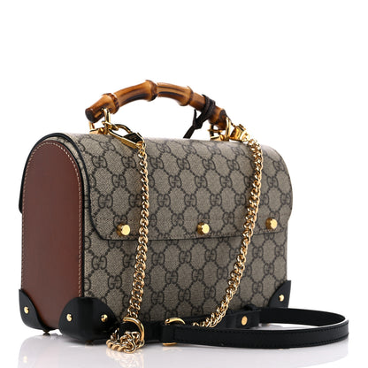 Gucci GG Supreme Monogram Small Padlock Bamboo Shoulder Bag Beige Black Cuir 2 of 13
