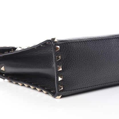 Valentino Garavani Pebbled Calfskin Small Rockstud Single Handle Flap Bag Black 5 of 8