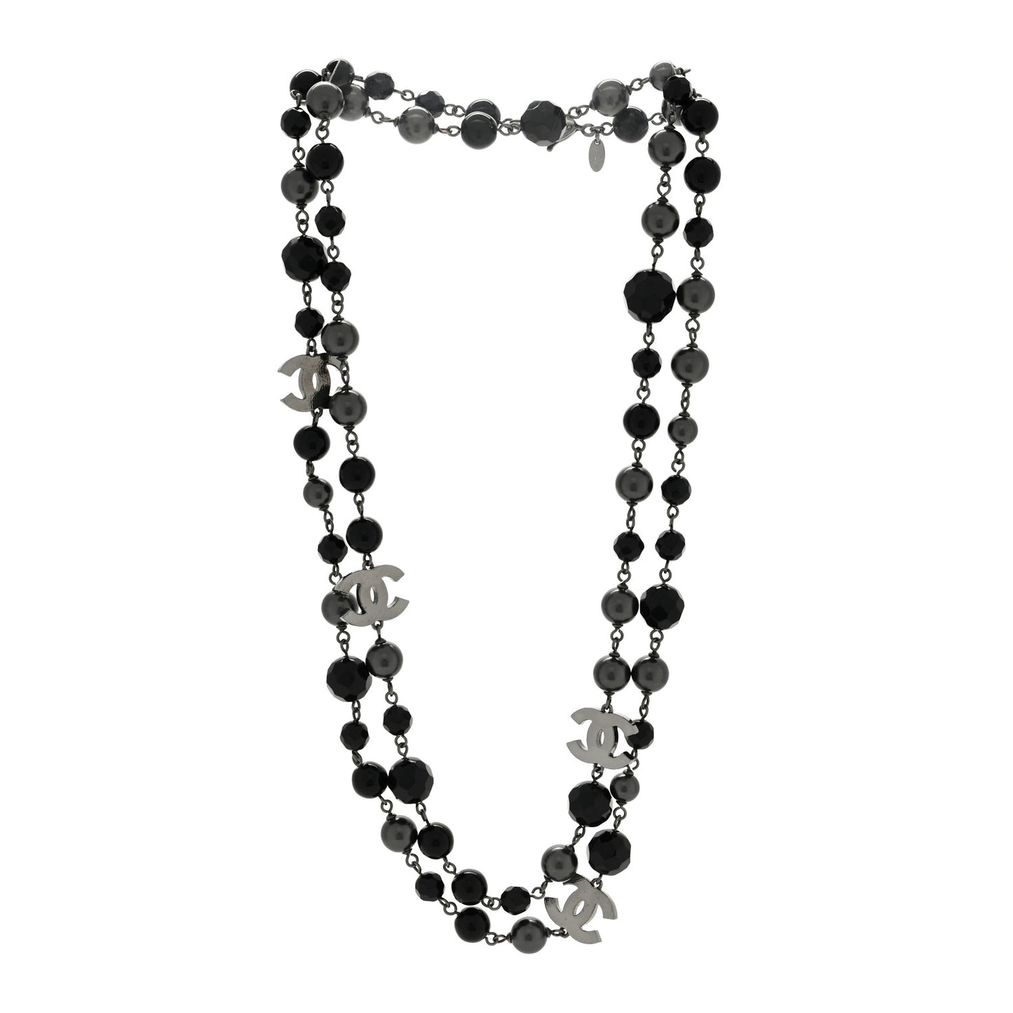 Ruthenium Beaded CC Long Necklace Black
