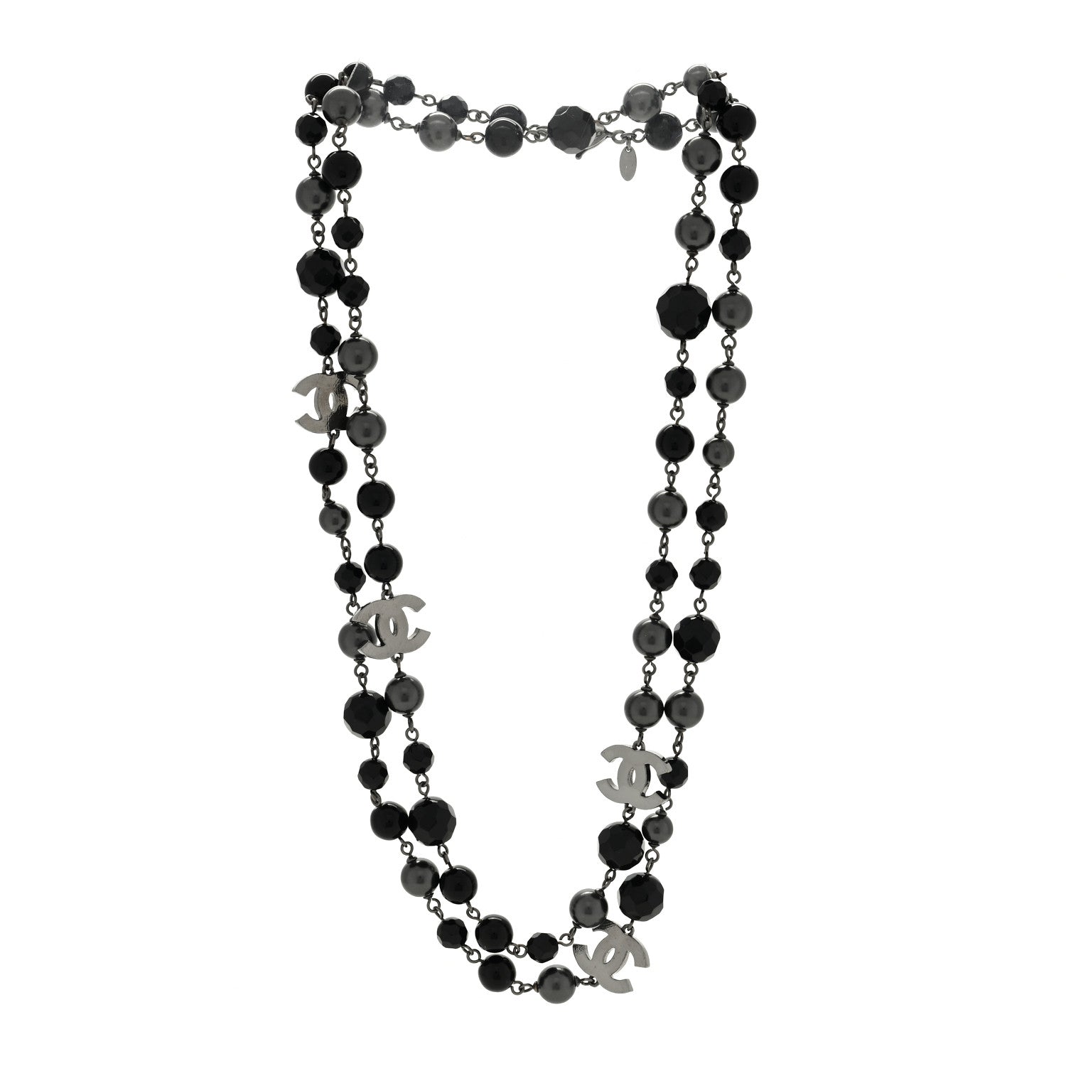 Chanel Ruthenium Beaded CC Long Necklace Black 2 of 4