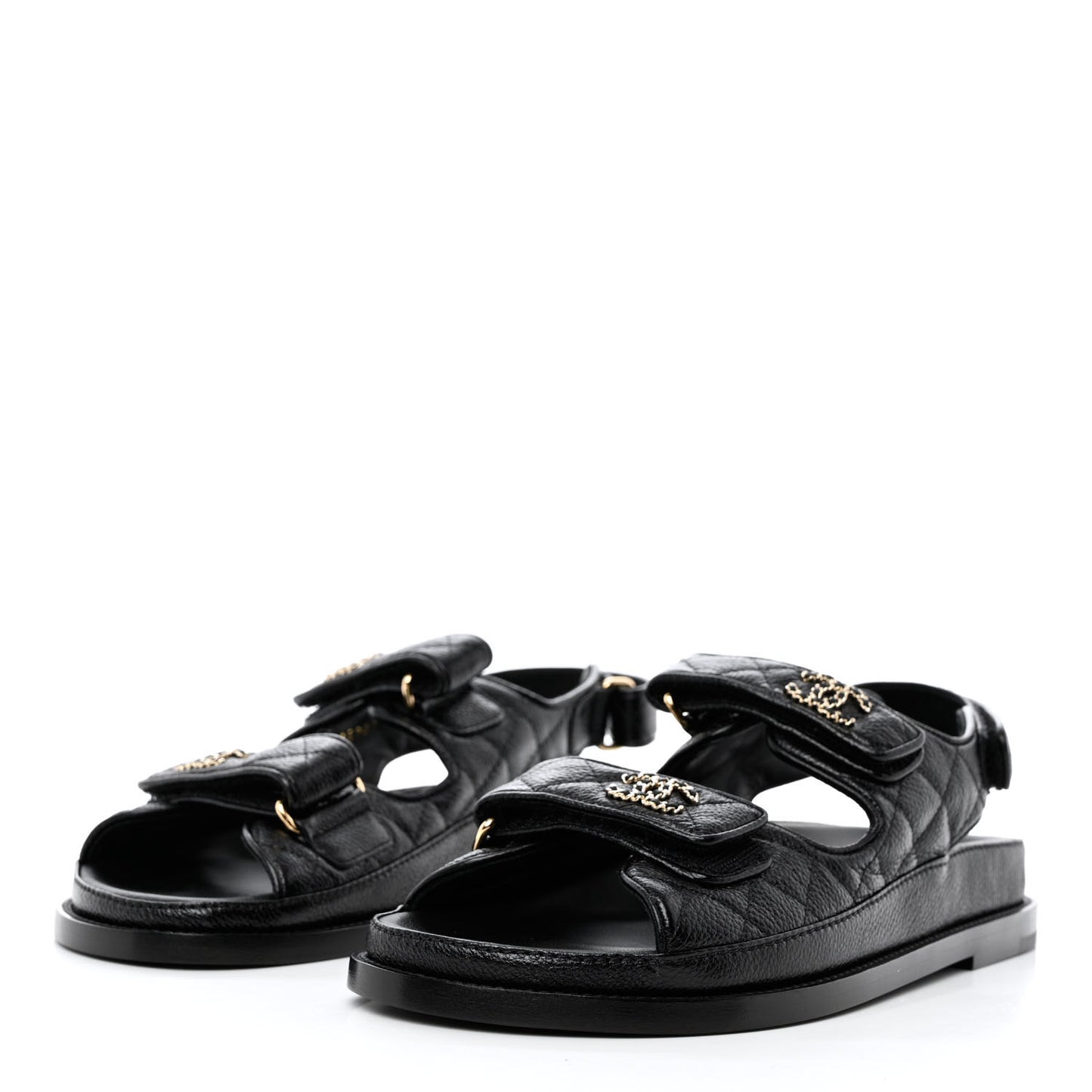 Grained Calfskin Velcro Dad Sandals 38 Black