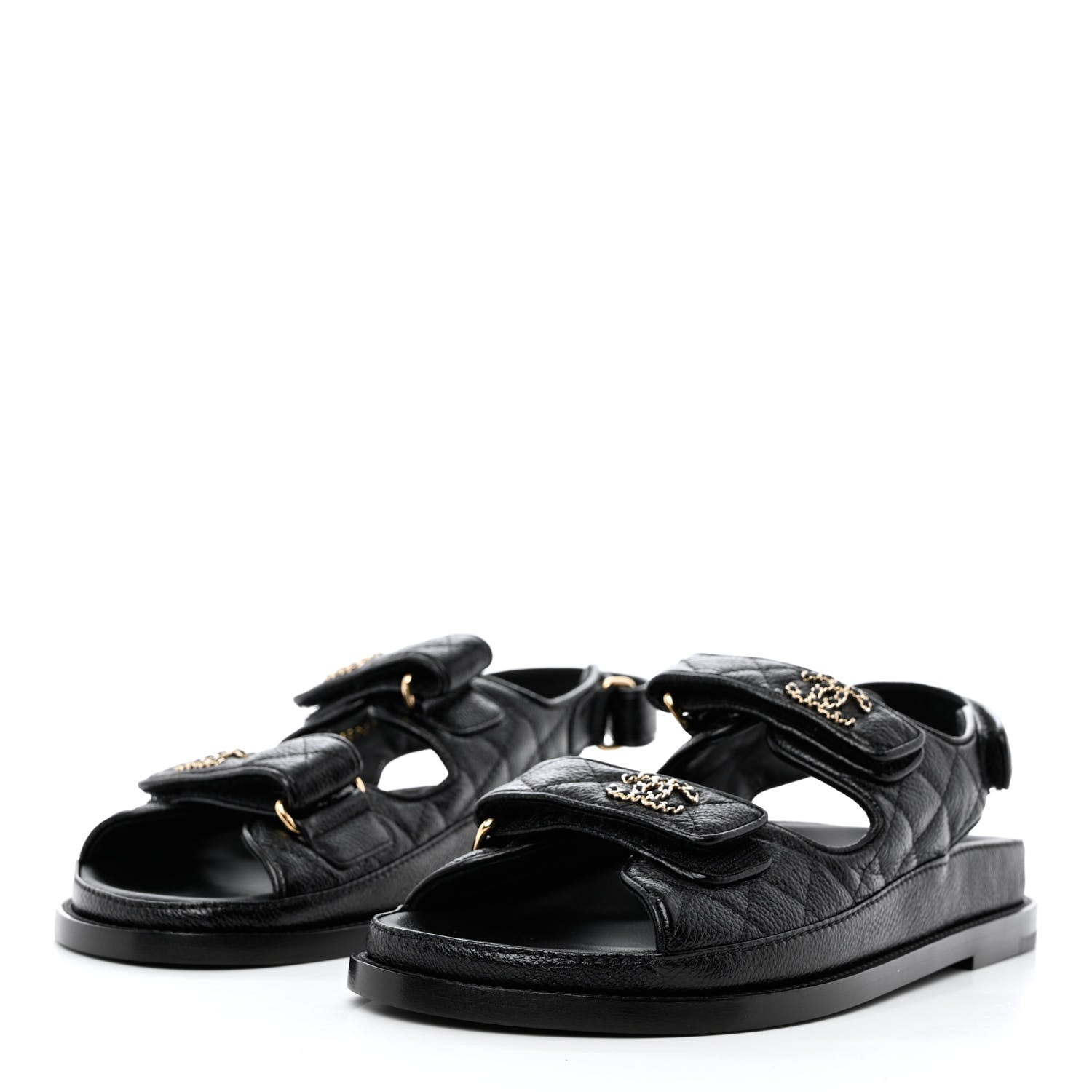 Chanel Grained Calfskin Velcro Dad Sandals 38 Black 3 of 9