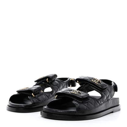 Chanel Grained Calfskin Velcro Dad Sandals 38 Black 3 of 9