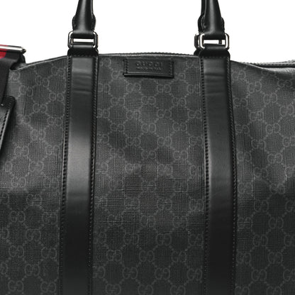 Gucci Soft GG Supreme Monogram Appia Calfskin Web Medium Carry On Duffle Bag Black Grey 7 of 11