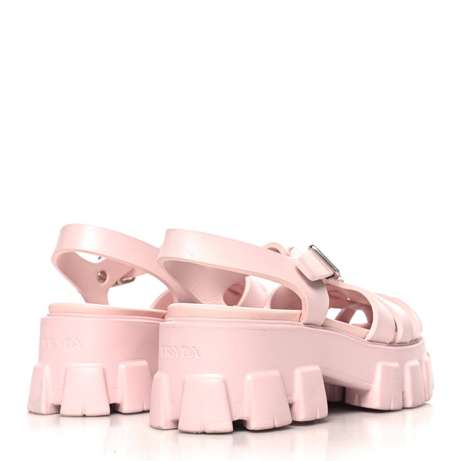 Prada Foam Rubber Metal Triangle Logo Monolith 55mm Cage Sandals 40 Alabastro 5 of 11