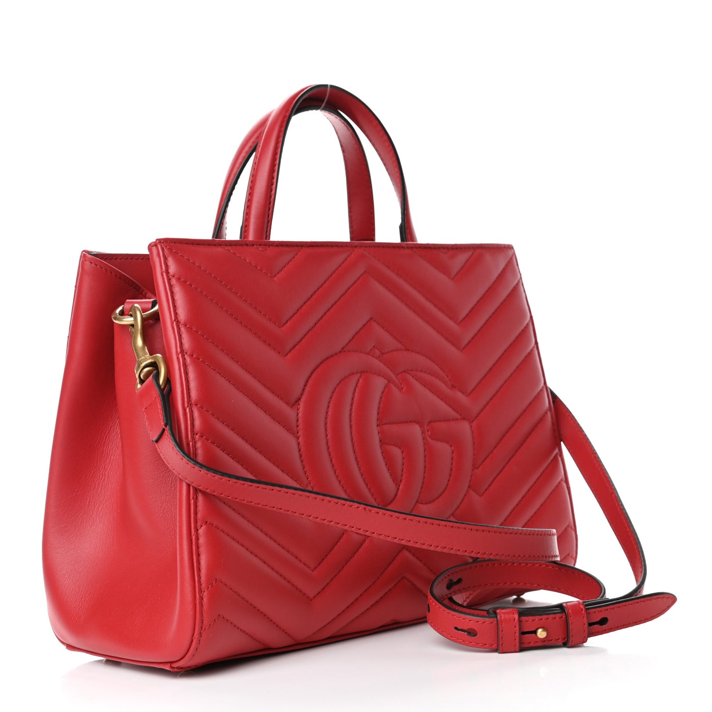 Calfskin Matelasse Small GG Marmont Tote Hibiscus Red