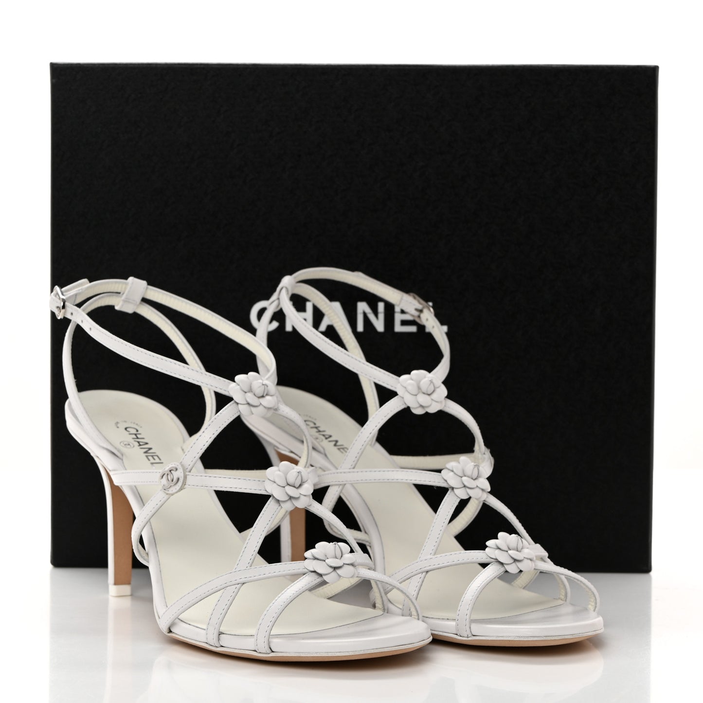 Calfskin Camellia Sandals 40 White