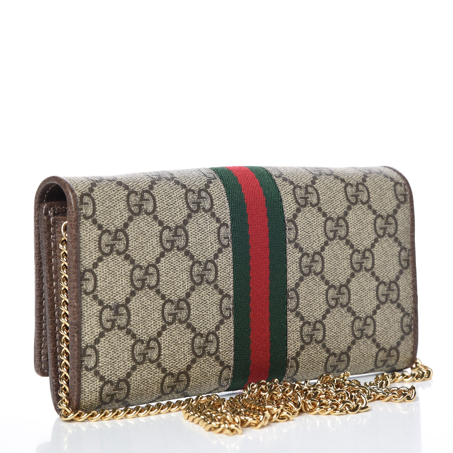 Gucci GG Supreme Monogram Web Ophidia Wallet On Chain Brown 3 of 10