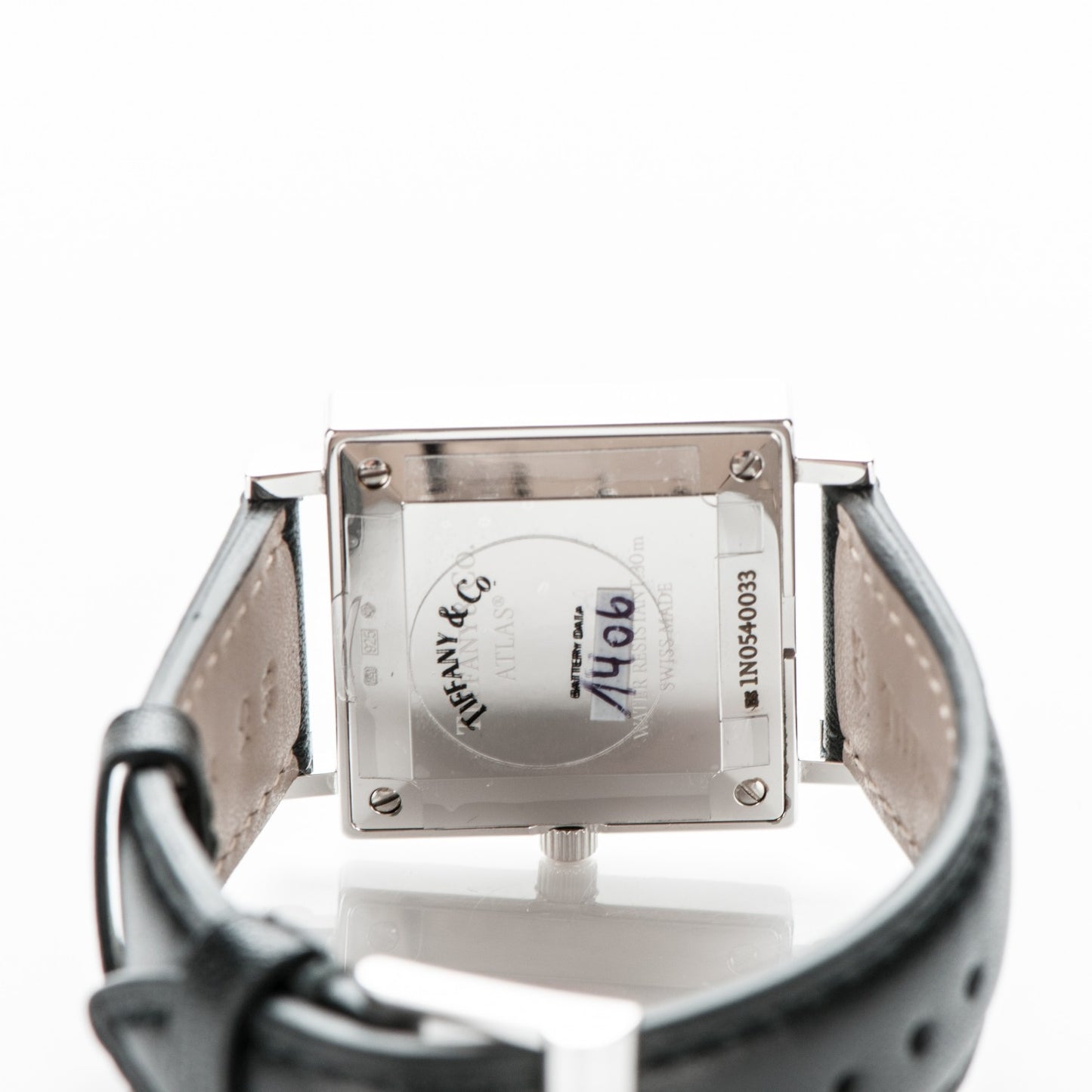 Sterling Silver Calfskin 27mm Atlas Square Quartz Watch