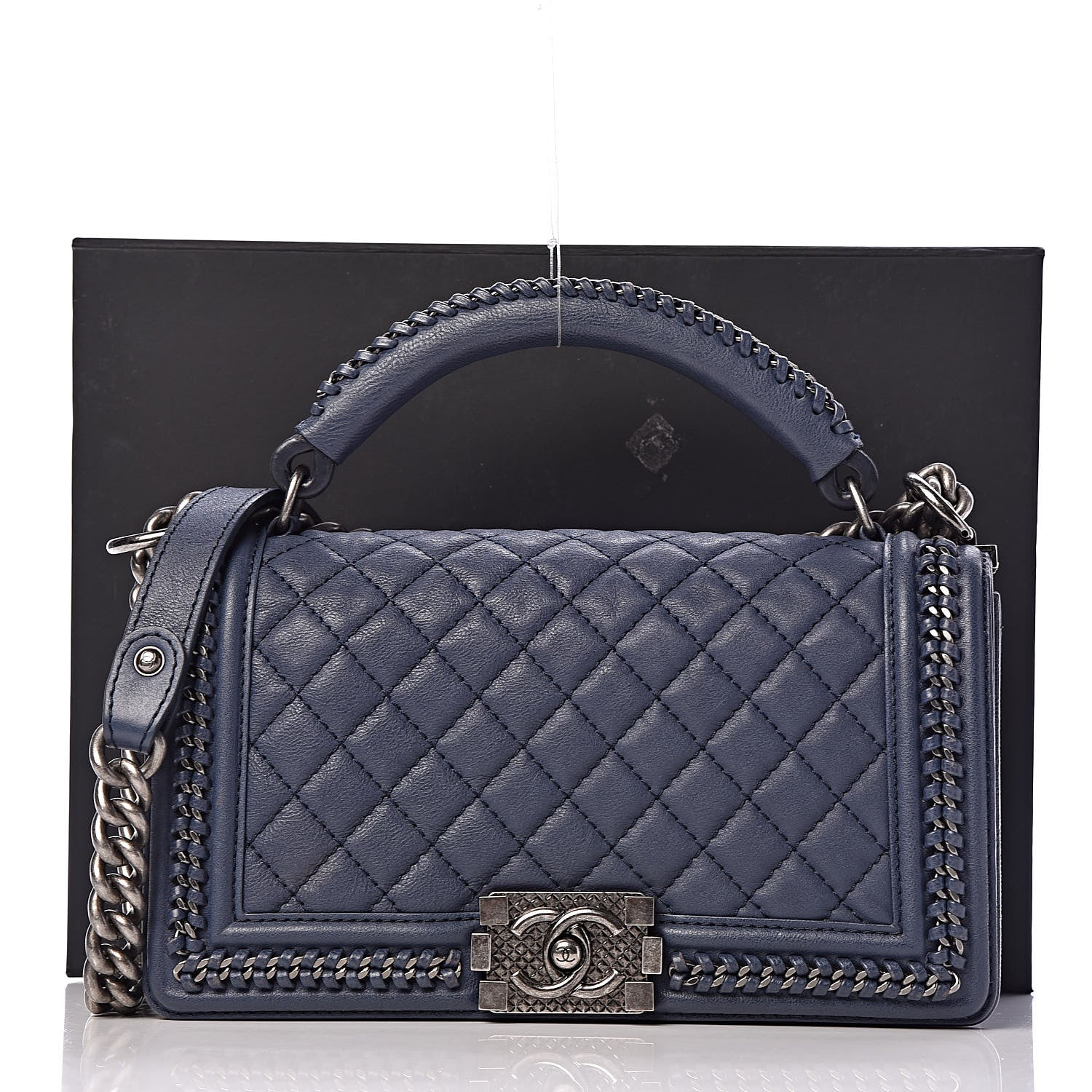 Chanel Calfskin Quilted Medium Top Handle Boy Flap Blue 11 of 11
