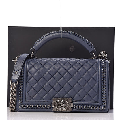 Chanel Calfskin Quilted Medium Top Handle Boy Flap Blue 11 of 11