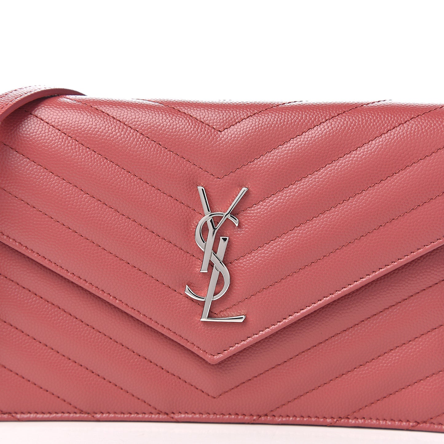 Grain De Poudre Matelasse Chevron Monogram Envelope Chain Wallet Blush Fonce