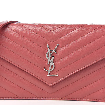 Saint Laurent Grain De Poudre Matelasse Chevron Monogram Envelope Chain Wallet Blush Fonce 9 of 9