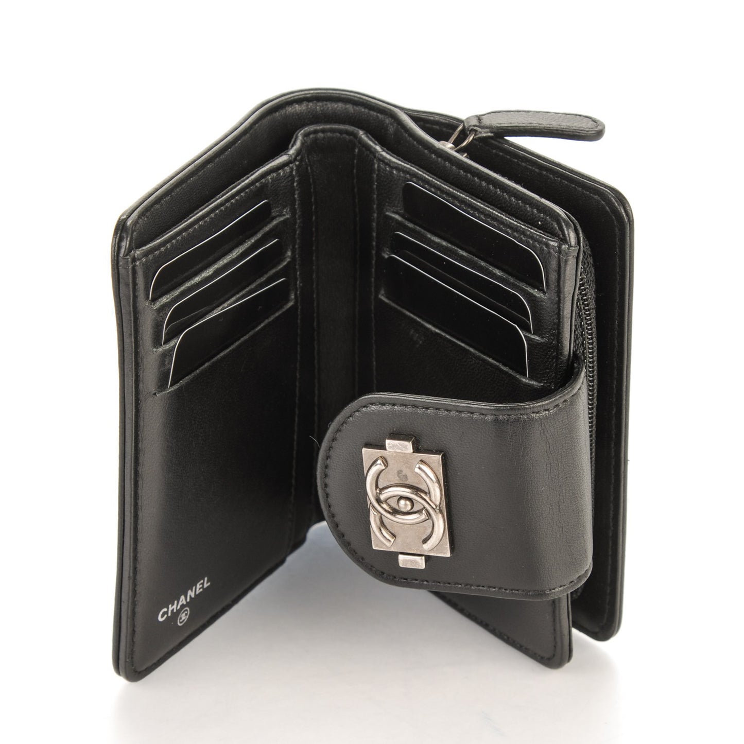Lambskin Quilted Boy Zipped Pocket Wallet Black