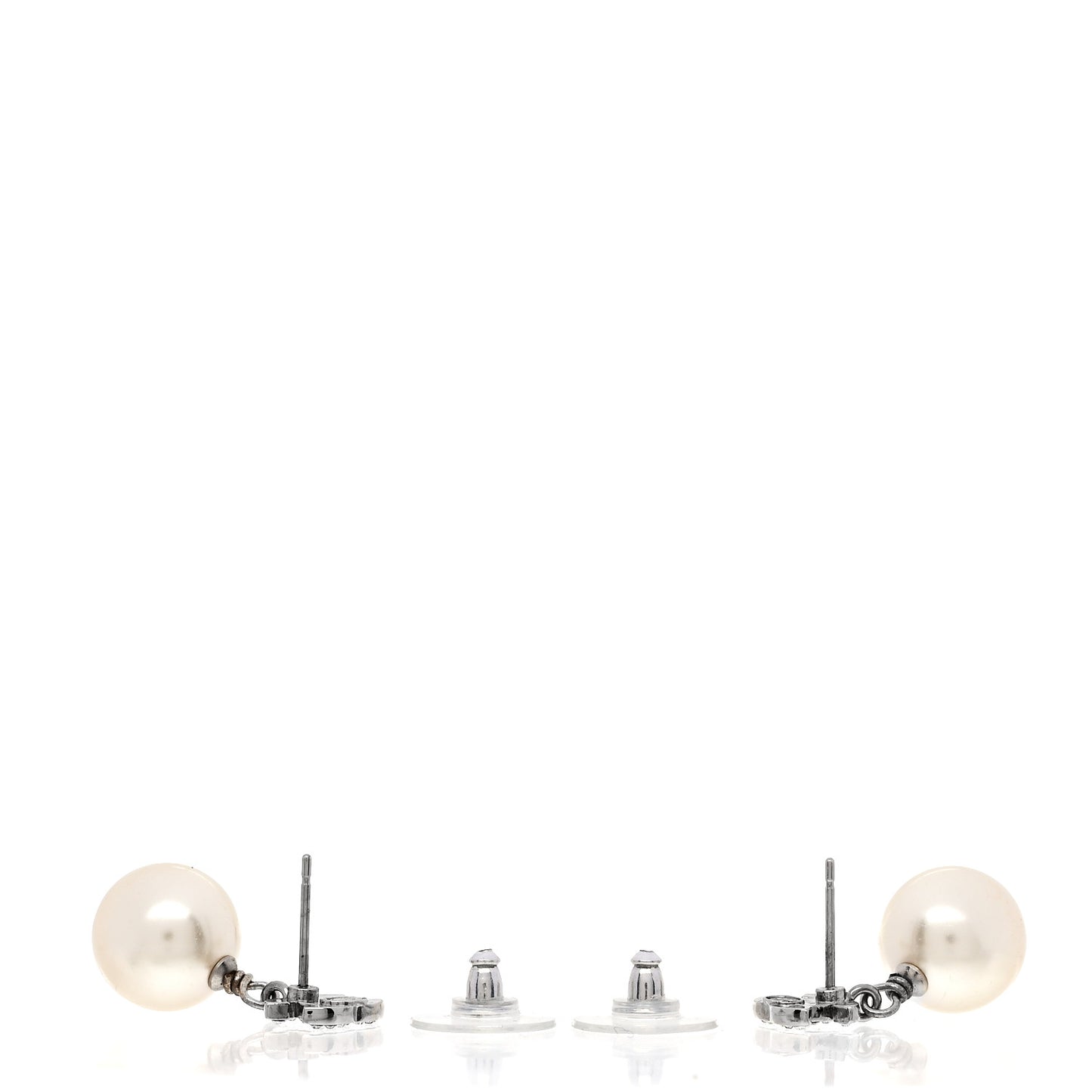 Crystal Pearl CC Drop Earrings Silver Pearly White