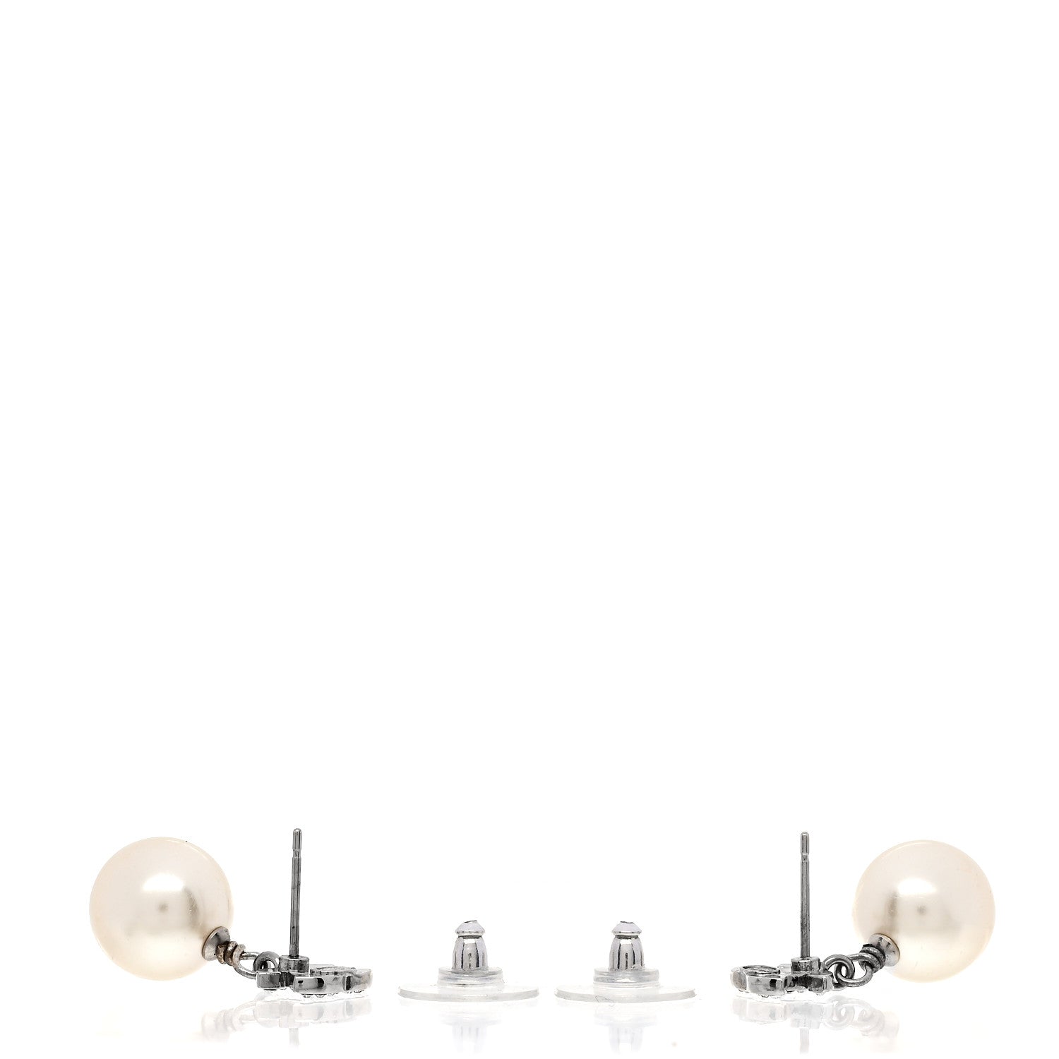 Chanel Crystal Pearl CC Drop Earrings Silver Pearly White 3 of 4