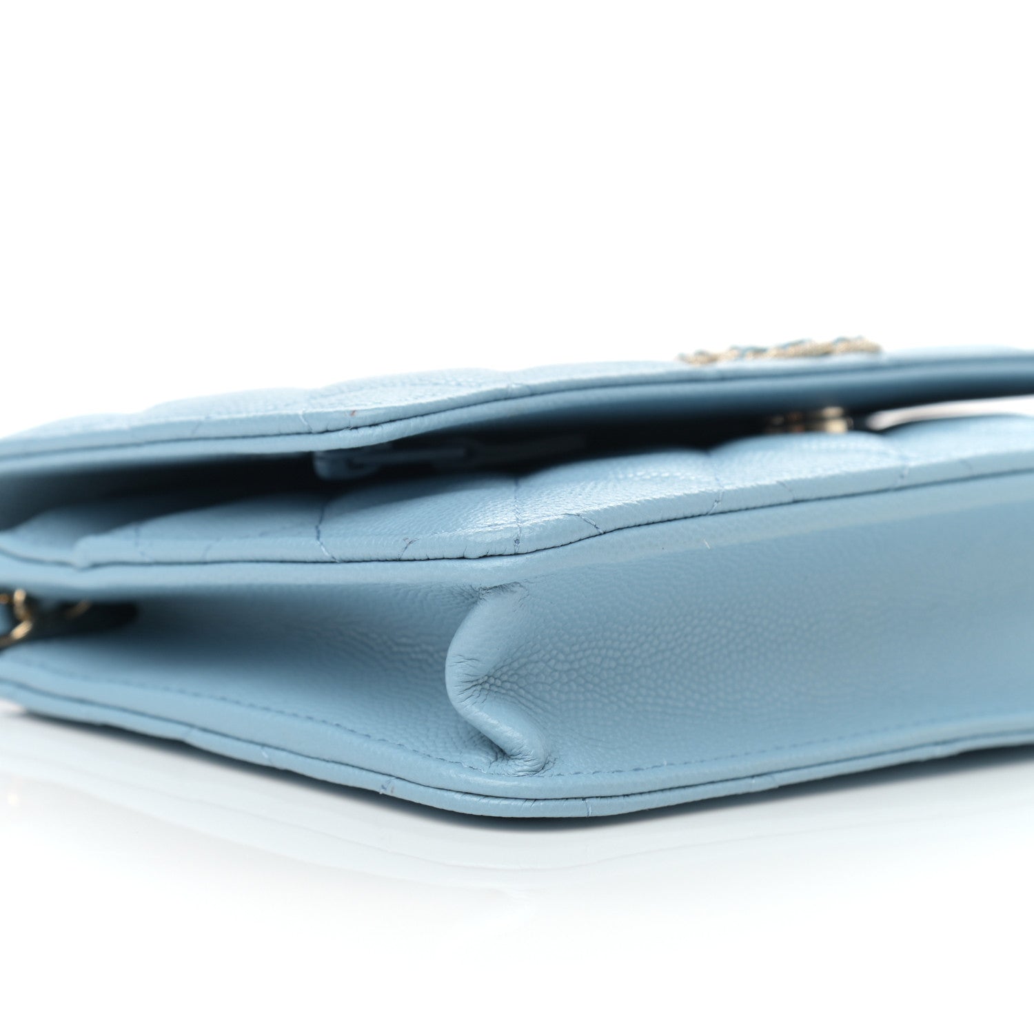 Chanel Caviar Quilted Crystal CC Wallet On Chain WOC Light Blue 10 of 13