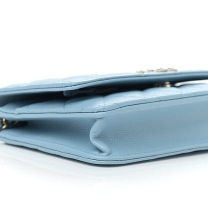 Chanel Caviar Quilted Crystal CC Wallet On Chain WOC Light Blue 10 of 13