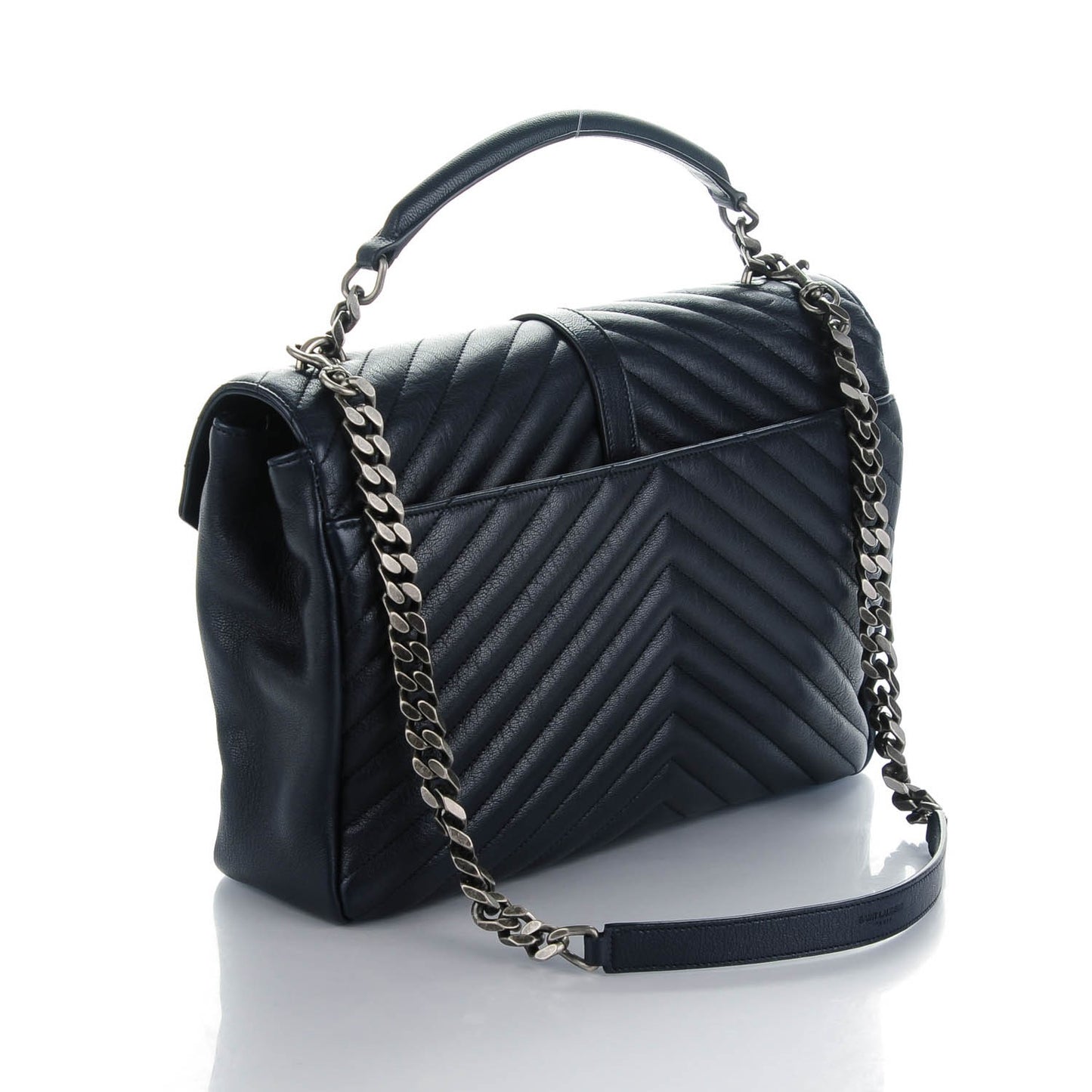 Sheepskin Matelasse Chevron Monogram Large College Satchel Navy Blue
