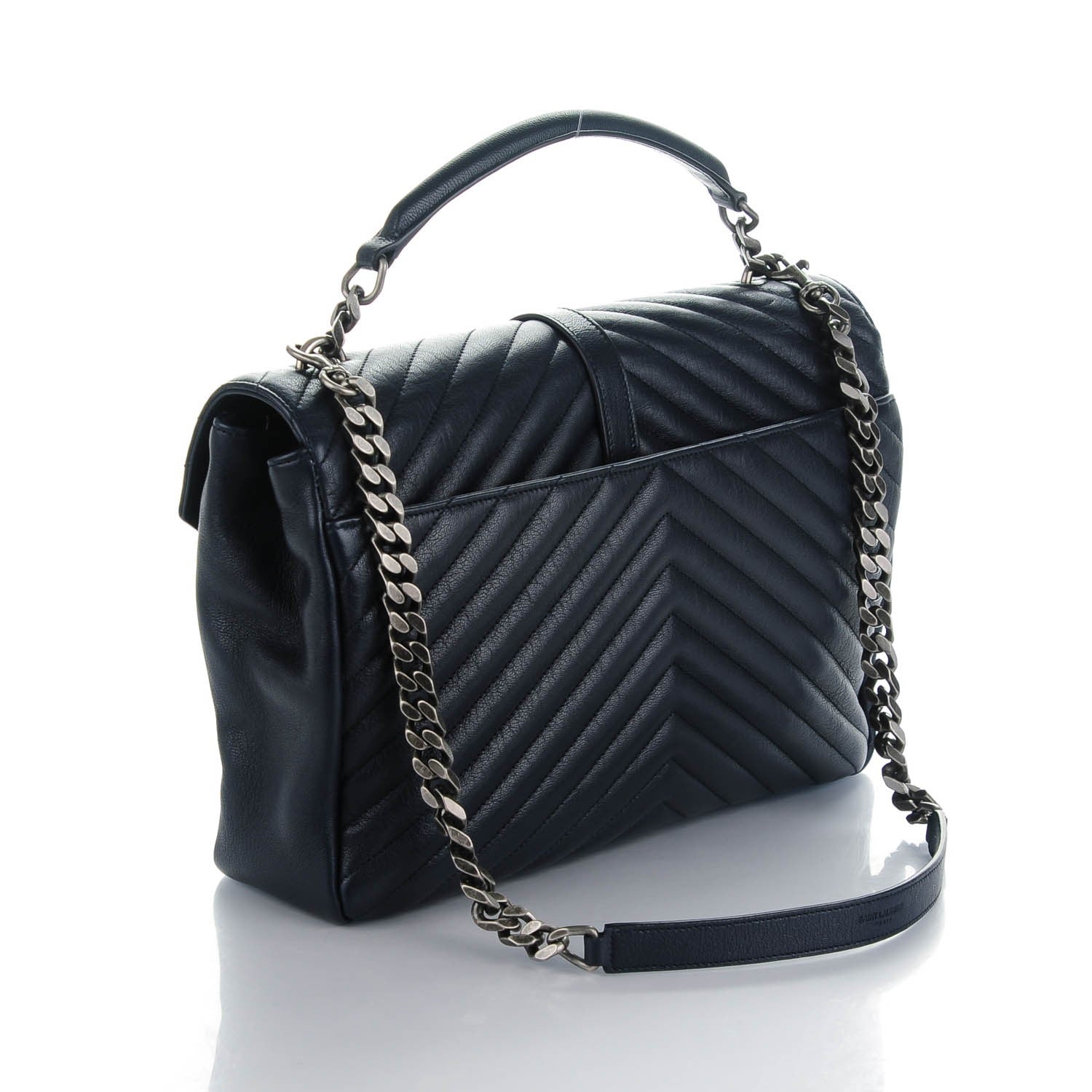 Saint Laurent Sheepskin Matelasse Chevron Monogram Large College Satchel Navy Blue 3 of 8